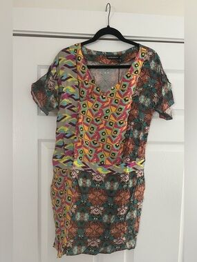 Antik Batik Multicolor Mixed-Print V-Neck Mini Dress or Tunic
